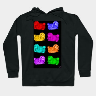 Luv Bunnies Galore - Rainbow on Black Background Hoodie